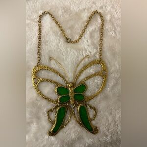Elegant Gold and Green Butterfly Necklace